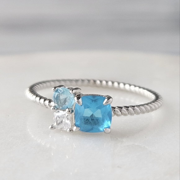 Blue Aquamarine Swarovski crystal ring, 925 Sterling Silver - Picture 7 of 9
